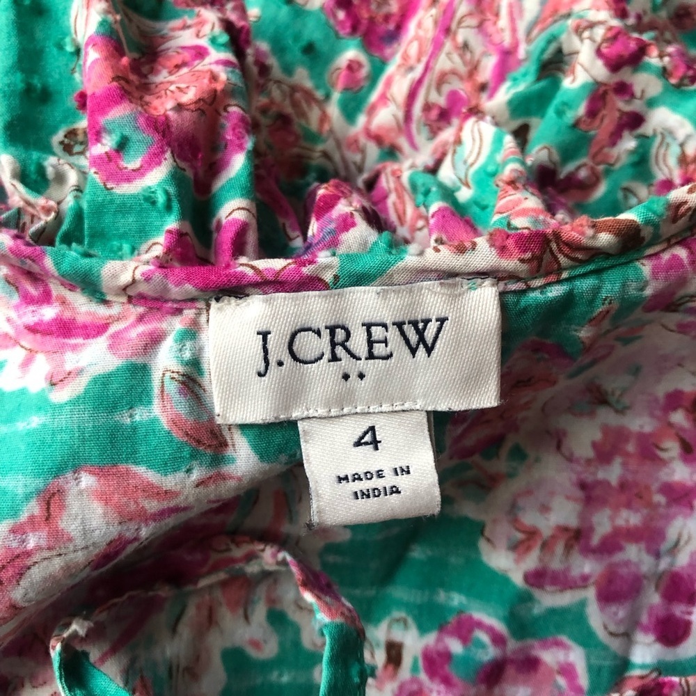 J.Crew Floral Tiered Poplin Midi Dress Women’s 4 Pink Green Floral Flowy - Picture 10 of 11